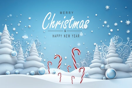 Winter scene of a candy canes fantasy world. Merry Christmas and new year greeting card. Christmas text Calligraphicの素材