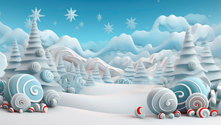 Winter christmas tale background with blue sky and snow. Merry Christmas and new year greeting card.の素材