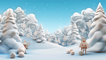 Winter christmas tale background with blue sky and snow. Merry Christmas and new year greeting card.の素材