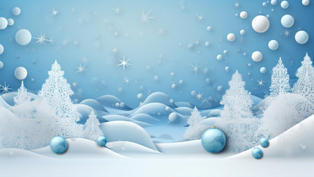 Winter christmas background with blue sky and snow. Merry Christmas and new year greeting card.の素材