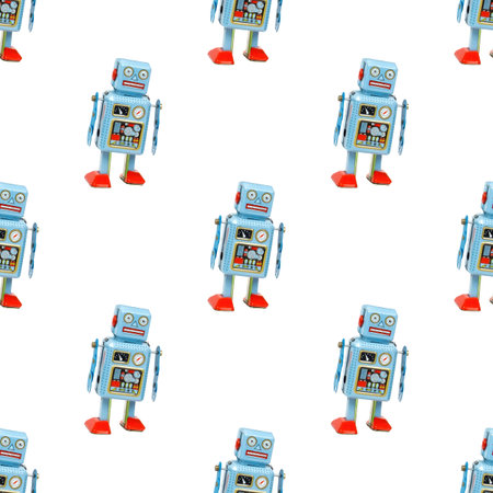 Colorful vintage toy robots seamless pattern background