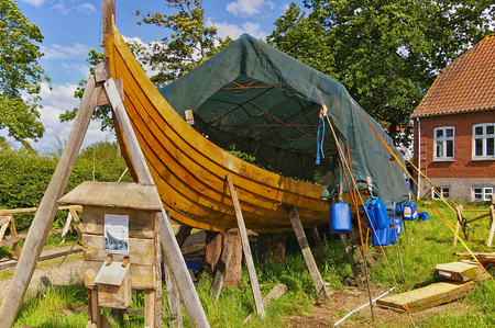 Lyo, Denmark - July 1st, 2012 - Reproduction of a wooden viking longboatのeditorial素材