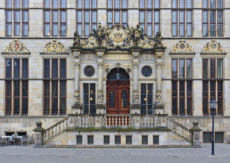 Bremen, Germany - November 7th, 2017 - Richly ornamented entrance portal of the Chamber of Commerceのeditorial素材