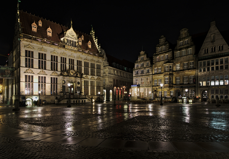 Bremen, Germany - March 12th, 2018 - Historic market square in Bremen, Germany with Chamber of Commerce and various other historic buildingsのeditorial素材