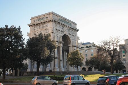 The biggest place in Europe, Genova Piazza Della Vittoria the Central monumentのeditorial素材