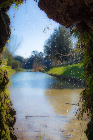 Caves waterfalls are a natural  beauty in a Roman green parkの写真素材