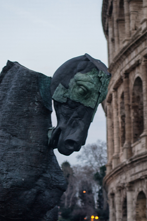 Knights and slaves also fight against the lions, commemoration statueの写真素材