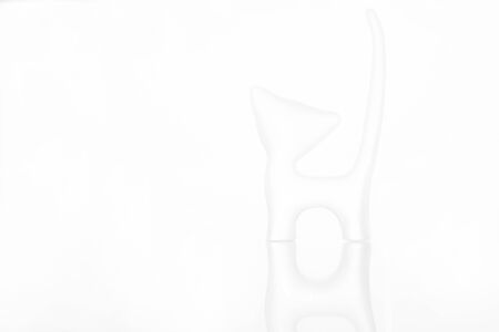 A low contrast picture of a white statuette of the cat standing on the glass.の写真素材
