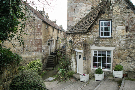 A picture from the nice old town Bradford on Avon in United Kingdom. You can see the houses, streets, footpaths.のeditorial素材