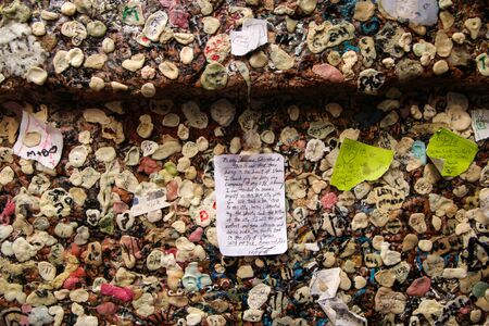 The detail of many chewing gums sticked on the wall of the JulietÂ´s house in Verona. Symbol of...