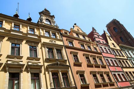 Several old historic houses in Wroclaw in Poland and their colorful facades.
