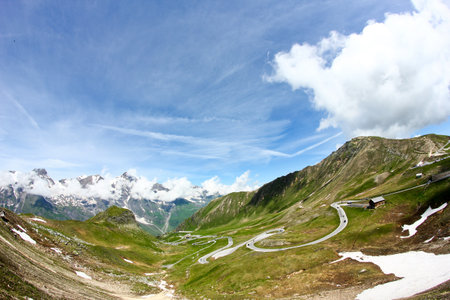 A look on the road through a pass called Grossglocknerstrasse in the Alps. A great place for the drivers.の写真素材