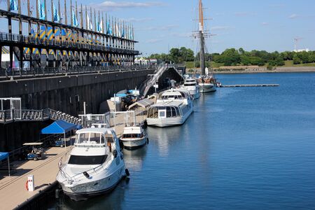 Montreal, Quebec, Canada- 07-09-2012: Marina in the old port of Montrealのeditorial素材