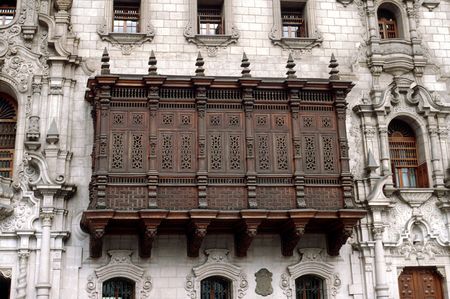 wooden balcony in Peru's Limaの写真素材