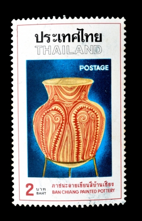 THAILAND -CIRCA MAY 1976  A postage stamp printed in Thailand shows image of vintage rare pottery, from the series  Ban Chiang Painted Pottery , circa May 5, 1976のeditorial素材
