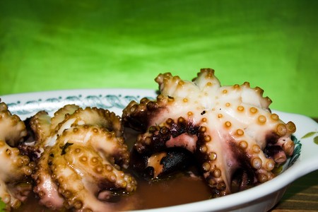 Italian Cuisine - Octopus - Closeup - Food and Drinks - Italian recipes - Closeup of plate with octopus.の写真素材