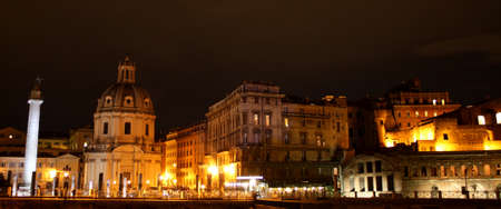 Night photo of Imperial Forums, Rome, Italy.の写真素材