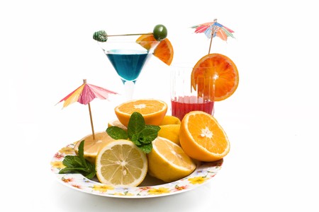 Drinks - Cocktails, juice and fruits isolated on white background.の写真素材