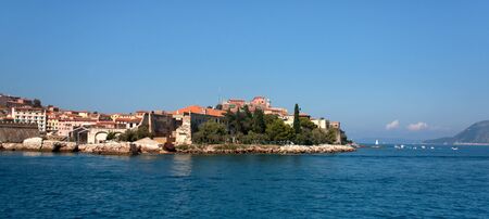 Panoramic view of Portoferraio from the sea, Elba Island, Italy.の写真素材