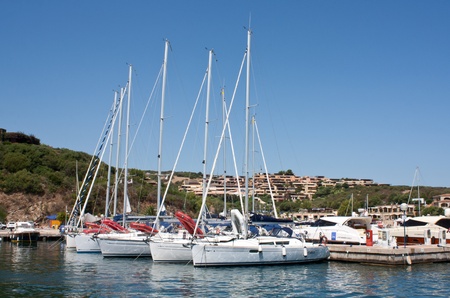 Portisco, Sardinia, Italy, August 1, 2009 - Colorful boats in the small marina of Portisco.のeditorial素材