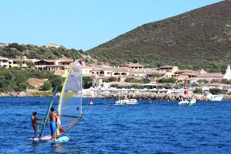 Golfo Di Marinella, Sardinia, Italy, August 5, 2009 - People practicing windsurf.のeditorial素材
