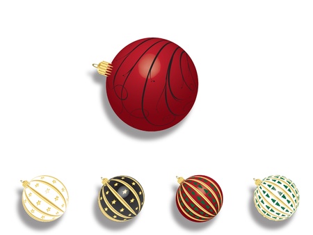 Set of 5 vectors - Christmas balls with shadow on white background.のイラスト素材