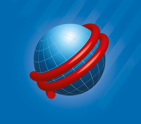 Globalization concept - World globe with red spiral around.のイラスト素材