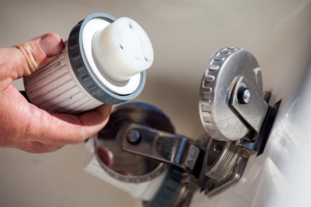 Female connector for nautical power cord to hook-up to the inlet の写真素材