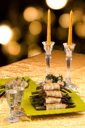 Nice festive table with appetizers.の写真素材