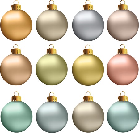 Set of vectors - Christmas balls in earth, natural, pastel metallic colors.のイラスト素材