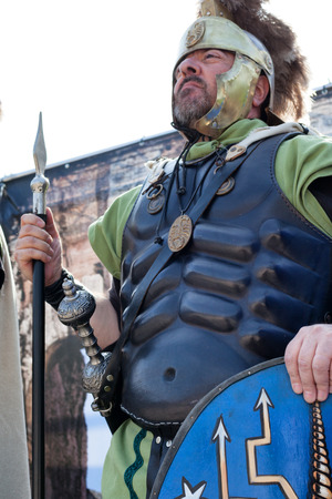 ROME, ITALY - APRIL 19, 2015: Birth of Rome festival - Actors dressed as ancient Roman Praetorian soldiers attend a parade to commemorate the 2,768th anniversary of the founding of Rome.のeditorial素材