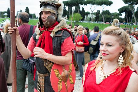ROME, ITALY - APRIL 19, 2015: Birth of Rome festival - Actors dressed as ancient Roman Praetorian...