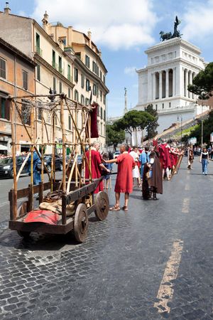 ROME, ITALY - APRIL 19, 2015: Birth of Rome festival - Actors dressed as ancient Roman Praetorian...