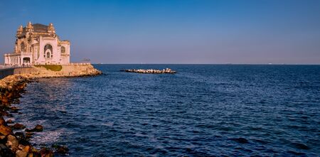 Casino historic building at sunset, Black Sea Coast, Constanta, Romania.のeditorial素材