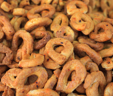 Spiced, chili flavored taralli, typical savoury bagels of the southern Italian cuisine.