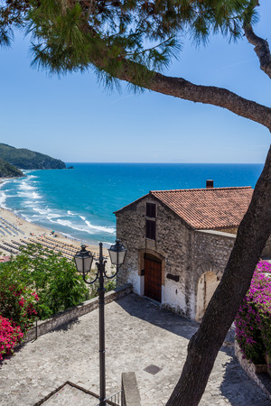 Colorful view of Sperlonga in May, Lazio, Italy.の写真素材