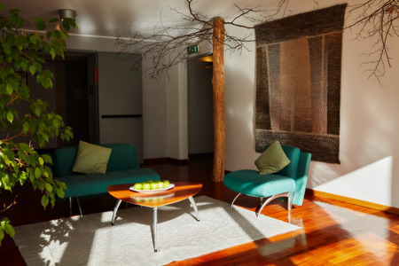 Caramanico Terme, Abruzzo, Italy - November 22, 2014: nice living room full of the morning sunlight inside La Reserve Hotel, a famous wellness center at Caramanico Terme.のeditorial素材