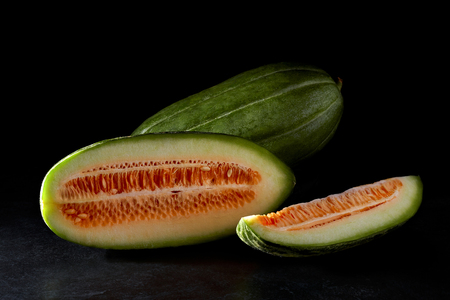 Ripe carosello cucumber (Cucumis melo), a variety of cucumber mixed with melon, cultivated in Apulia, Italy.の写真素材