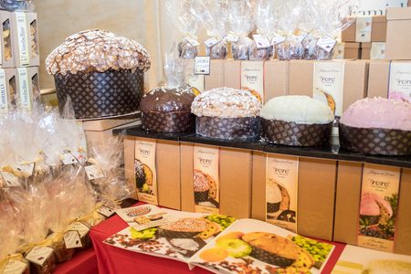 ROME, ITALY - NOVEMBER 18, 2017: The ninth edition of the National Fair of Panettone and Pandoro takes place in Piazza di Pietra with  best producers of Christmas sweet cakes from Italy.のeditorial素材