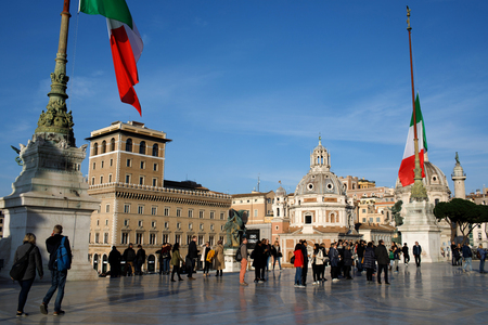 ROME, ITALY - JANUARY 27, 2008: People visiting Vittoriano in Piazza Venezia. The Altare Della Patria  is a monument built in honor of Victor Emmanuel, the first king of a unified Italy.のeditorial素材