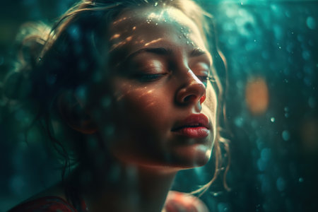 A young woman in the water made with Generative AIの素材