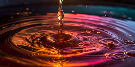 A single water drop creating ripples in a body of waterの素材