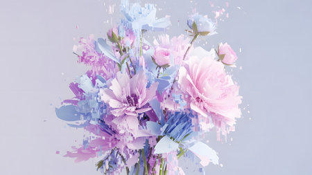 A bouquet of colorful flowers on a light backgroundの素材