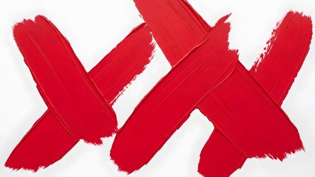 A close-up image of red lipstick strokes on a white background, showcasing bold makeup or cosmetic product on a transparent background.の素材