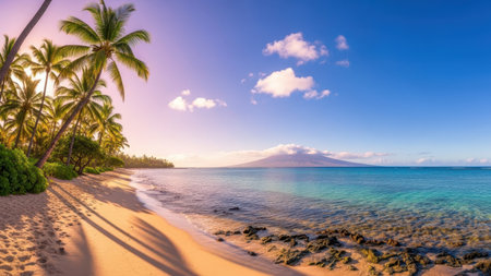 Serene tropical beach at sunsetの素材