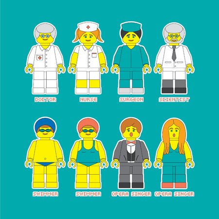 Flat set of people in different professions in constructor style. Convenient guide for children showing different profession.のイラスト素材
