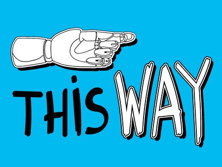 handmade wooden figure of a hand pointing the direction and the inscription this wayのイラスト素材