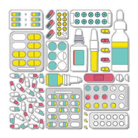 Set of medicines. Vector easy recolor.のイラスト素材