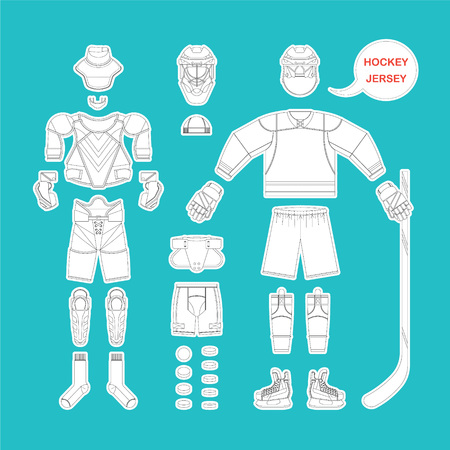 Full set of hockey uniform in vector. Easy recolor.のイラスト素材