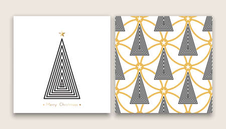 christmas tree in line art and pattern, diferent stile, for postcard, poster, giftsのイラスト素材